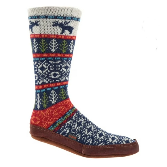 Acorn Unisex Knit Leather Slipper Sock Moose Lodge Nordic Mens 7.5-8.5 Women 9.5 - Picture 2 of 12